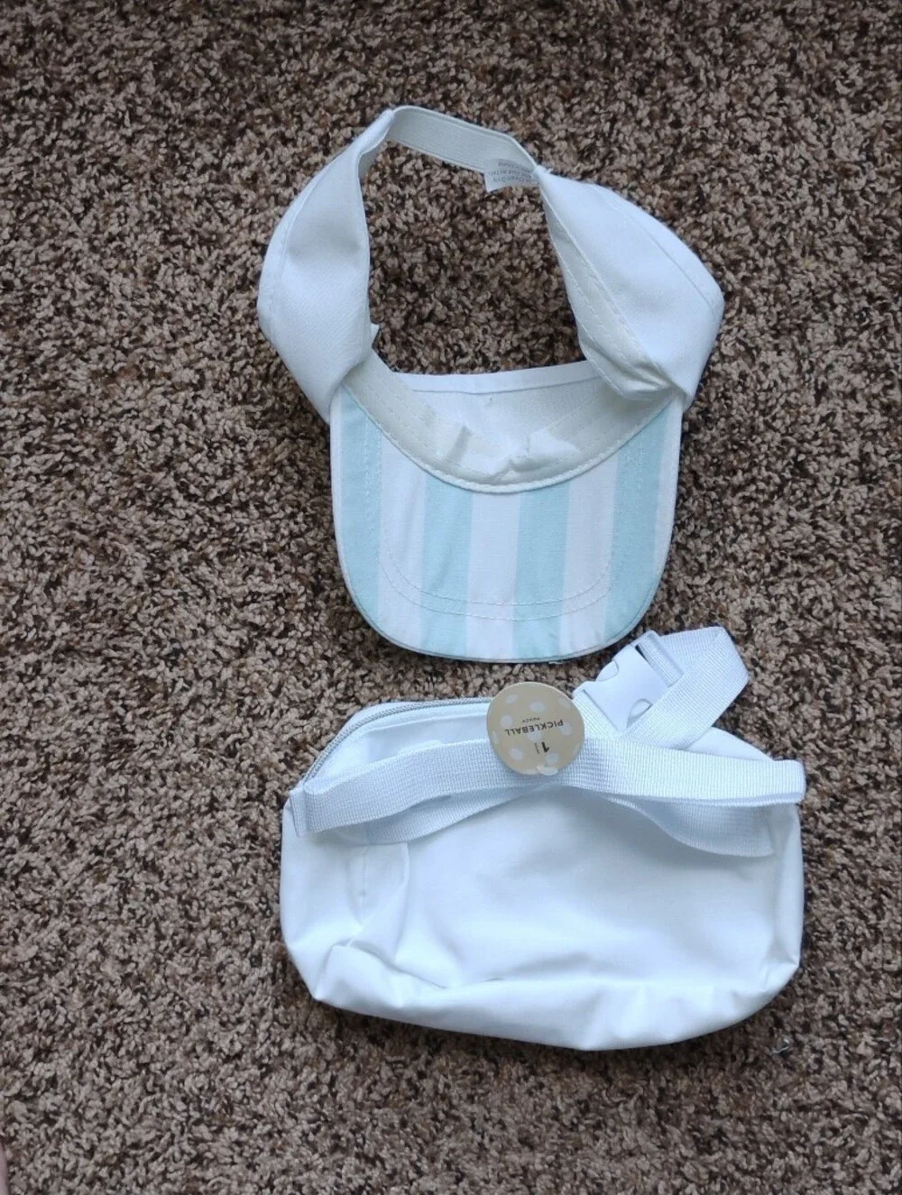 NWT Light Blue & White Striped Pickleball Visor and Matching Pouch Set